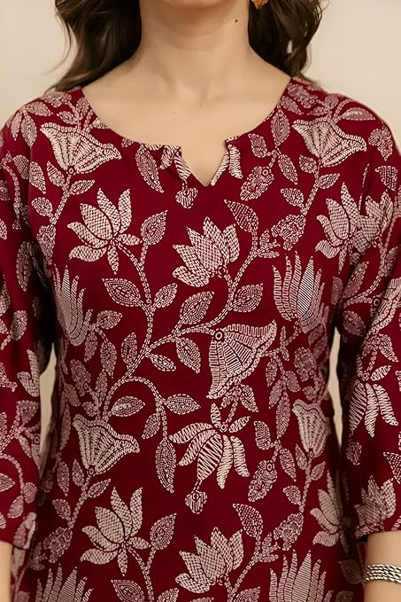 Women Cotton Blend Printed Short Kurti | 3/4 Sleeve Tunic Top for Casual & Office Wear | Regular Fit